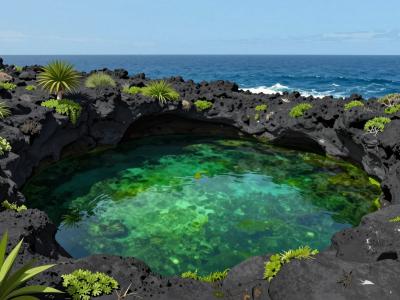 AI-generated illustration of El Golfo Lagoon and Palm Grove