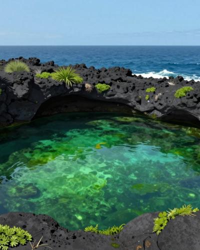 AI-generated illustration of El Golfo Lagoon and Palm Grove