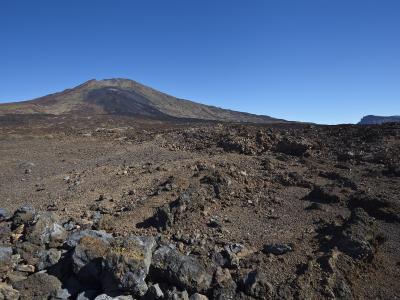 Mount Teide rising above the volcanic plain of Las Cañadas in Teide National Park, Tenerife