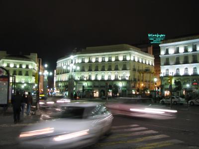 Puerta del Sol in Madrid lit up at night