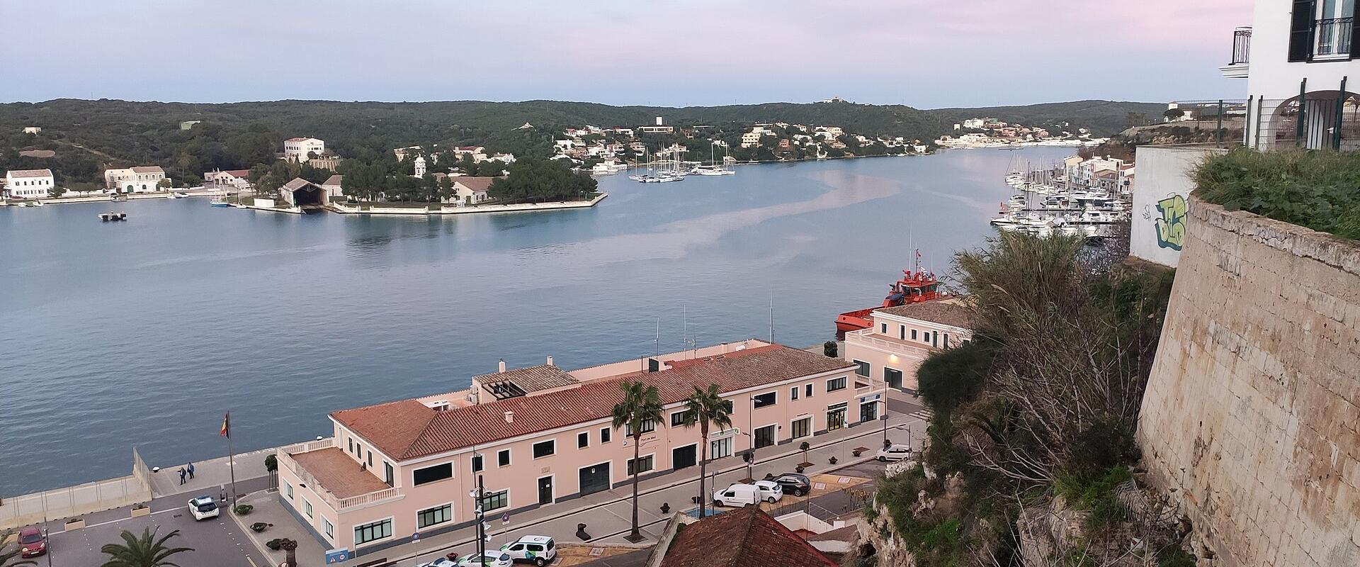 The long natural harbour of Maó, Menorca