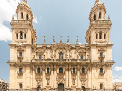 The Renaissance façade and twin towers of Jaén Cathedral