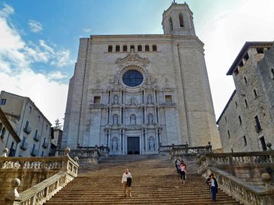 Baroque facade and grand staircase of Girona Cathedral