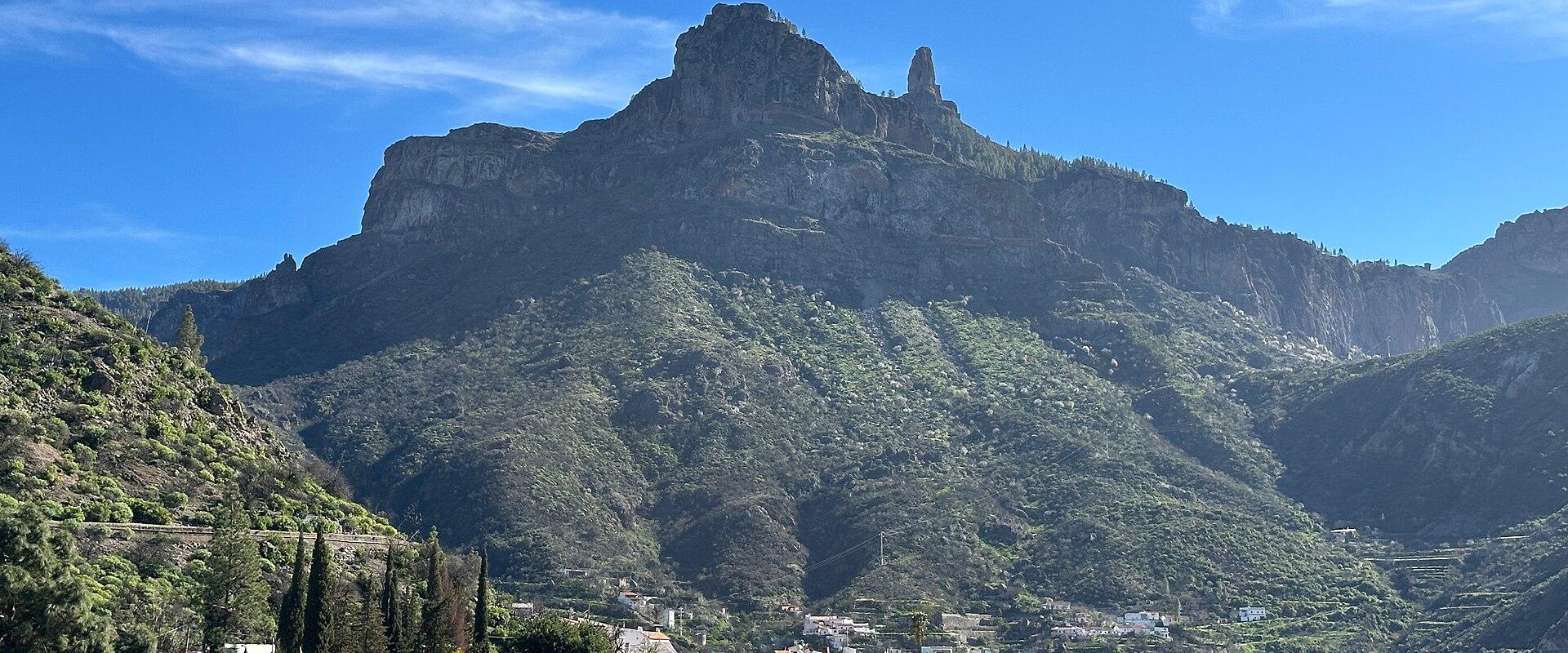 Roque Nublo rock monolith on the ridge above Tejeda in the Gran Canaria highlands