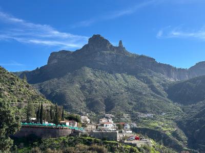 Roque Nublo rock monolith on the ridge above Tejeda in the Gran Canaria highlands
