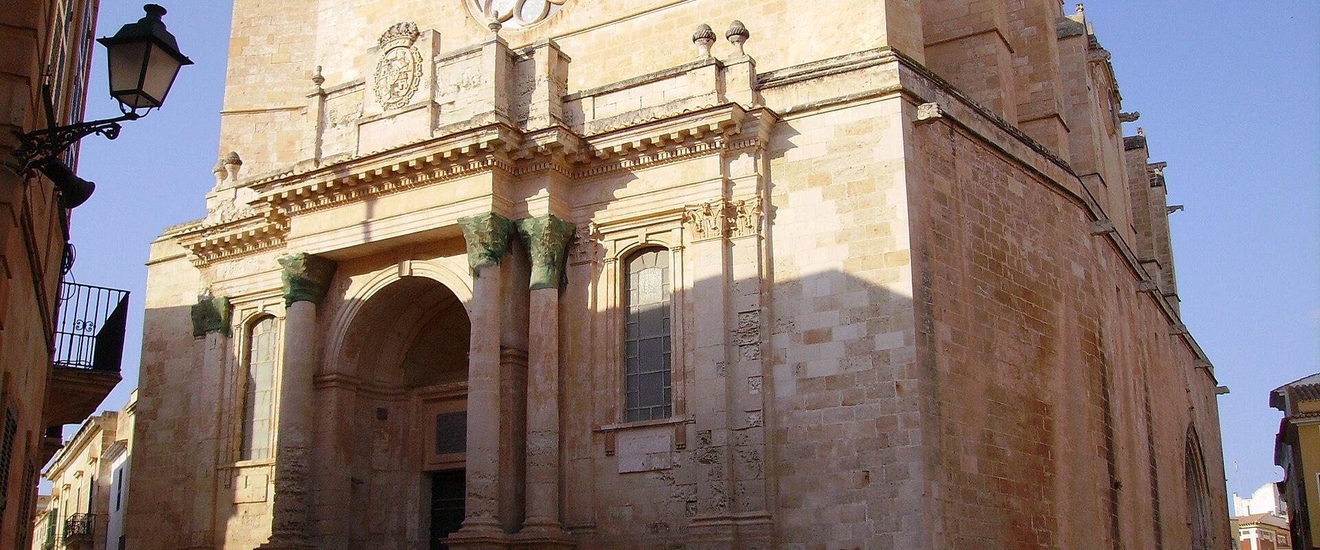 The Gothic facade of Ciutadella Cathedral, Menorca