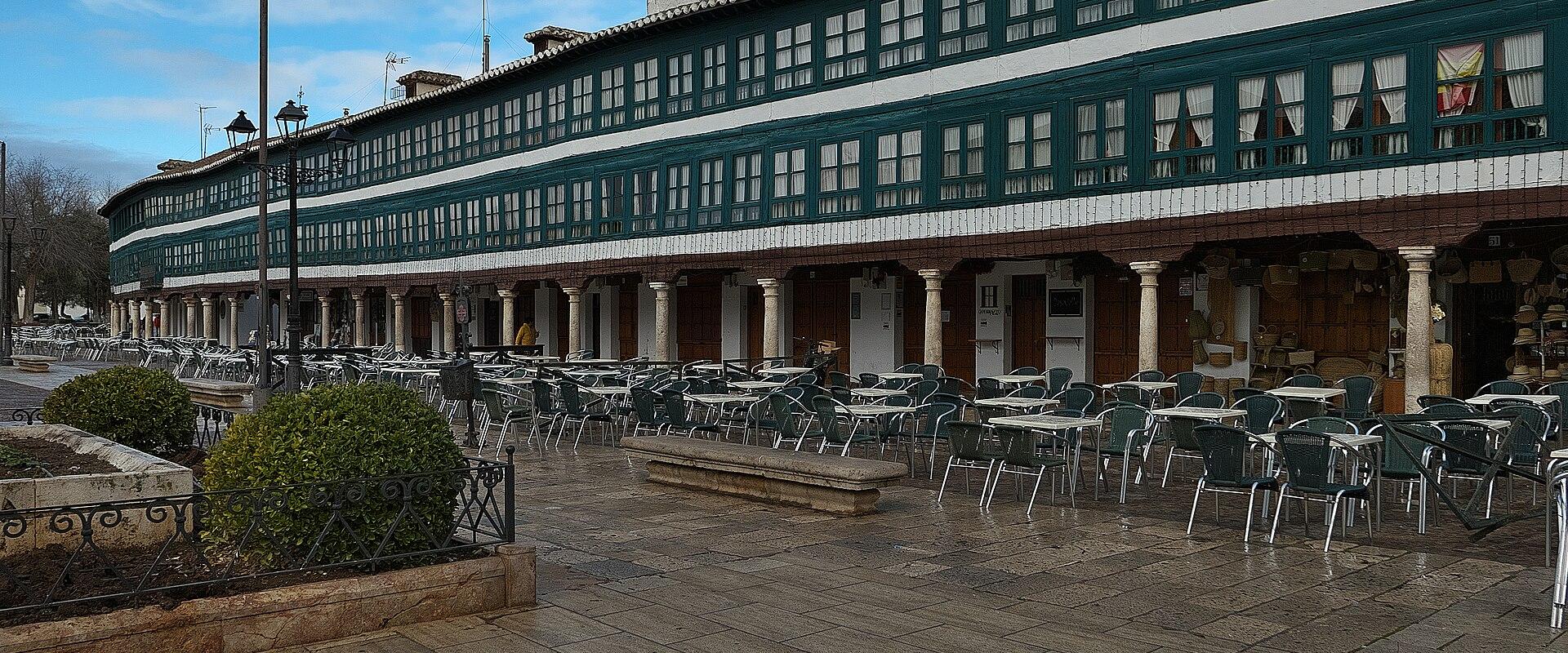 Almagro's Plaza Mayor with its long green-framed glazed galleries