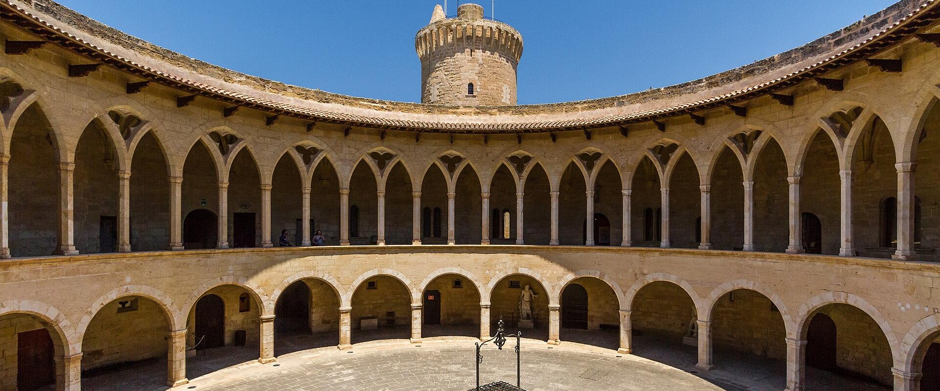 The circular Gothic courtyard of Bellver Castle with its round keep