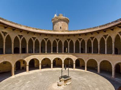 The circular Gothic courtyard of Bellver Castle with its round keep