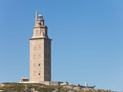 The Roman Tower of Hercules lighthouse on its headland in A Coruña